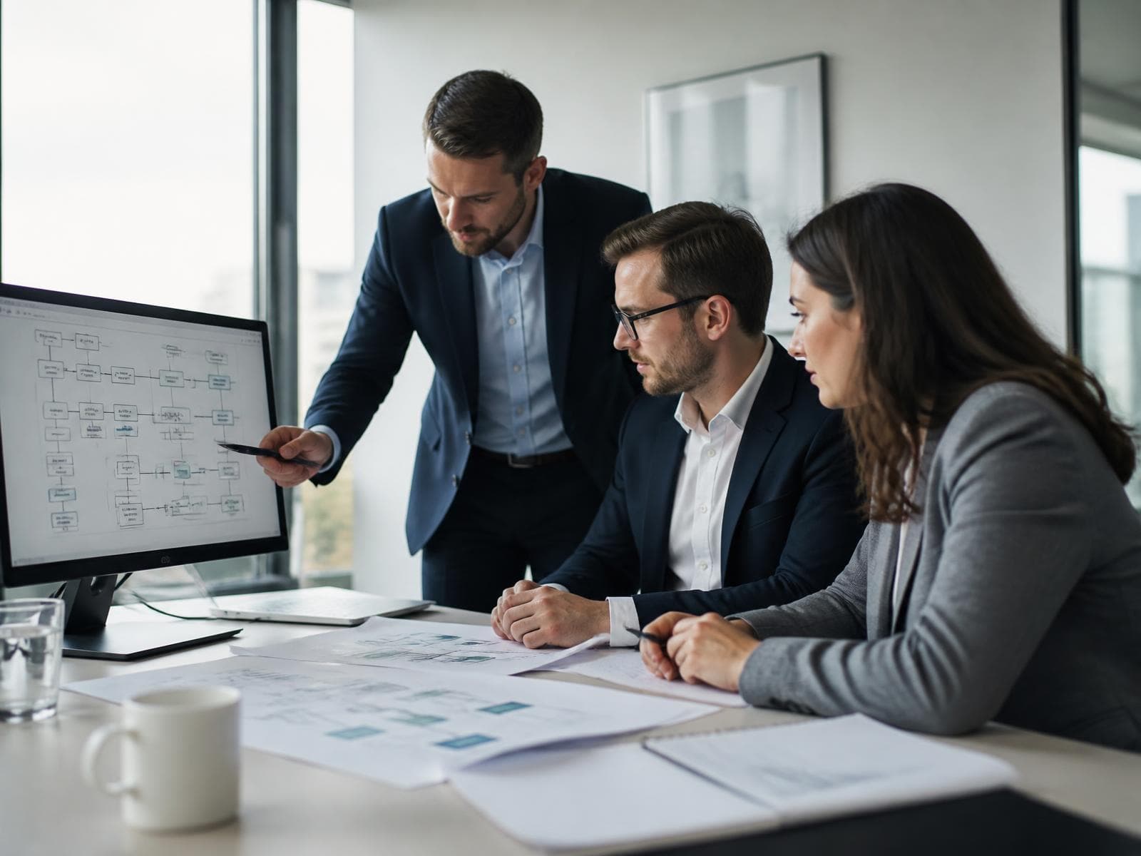 Equipe da Lima IA Solutions analisando o fluxo de processos de um cliente